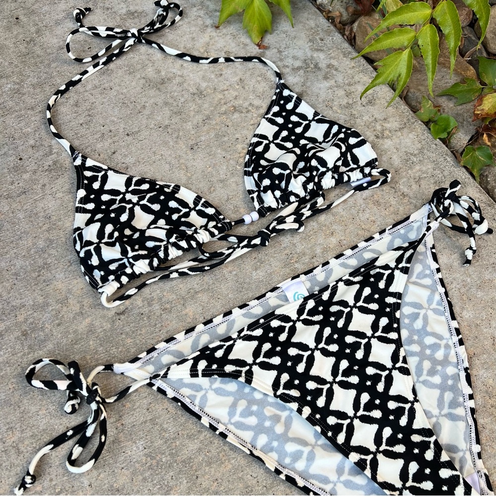 Large Black and Beige Beach Swimsuit
